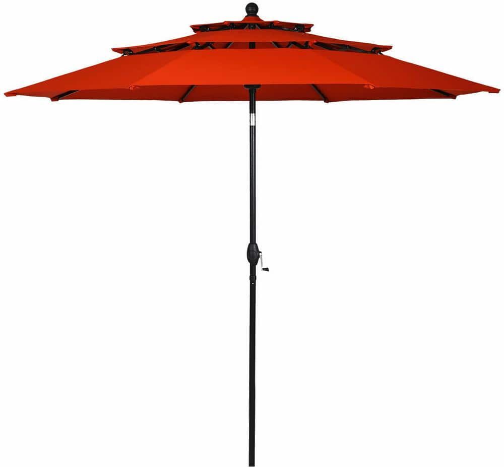 Gymax 10 ft. 3-Tier Aluminum Market Patio Umbrella Sunshade Shelter Double Vented in Orange