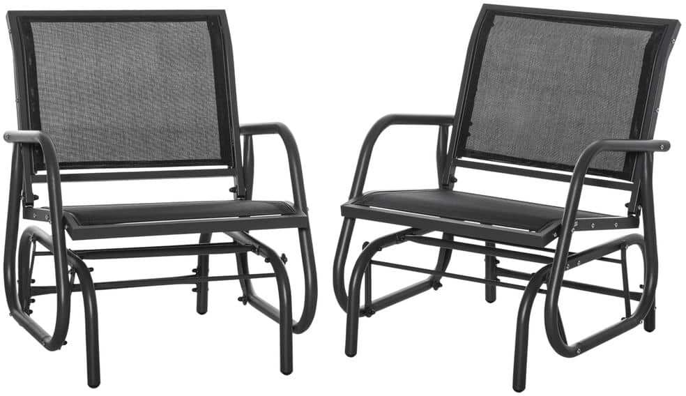 Outsunny Black Metal Outdoor Rocking Chair with Mesh Fabric and Curbed Armrests, Set of 2