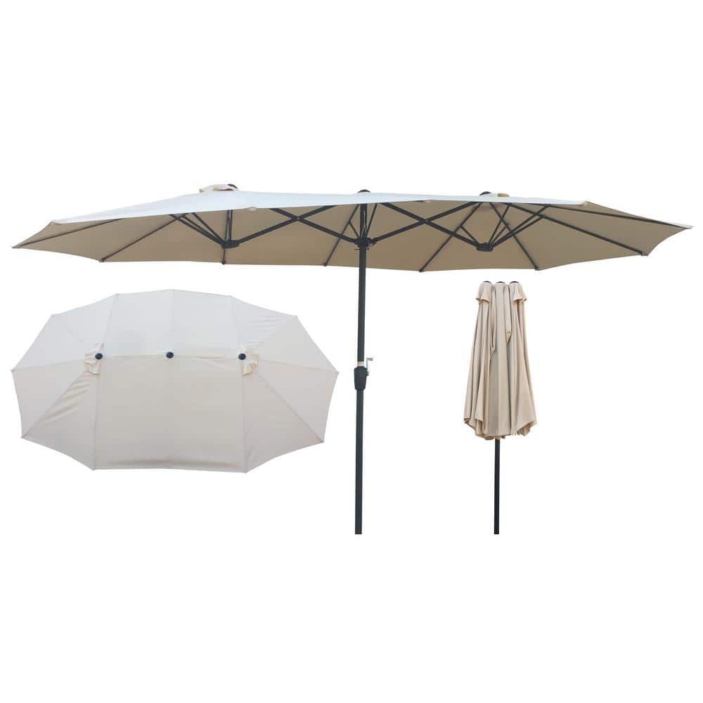 Tatayosi 15 ft. Market Double-Sided Patio Umbrella Outdoor Table Garden Extra-Large Waterproof Twin Umbrellas in Tan