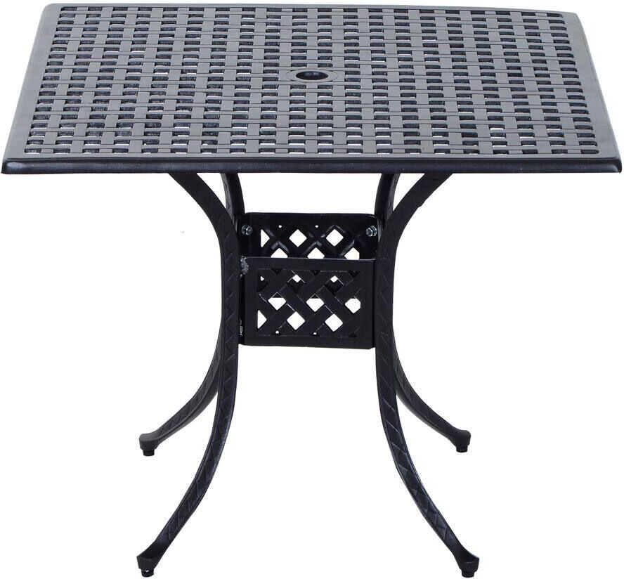 Outsunny 36 in. x 36 in. Square Metal Outdoor Patio Bistro Dining Table with Center Umbrella Hole and Cast Iron Stylish Design