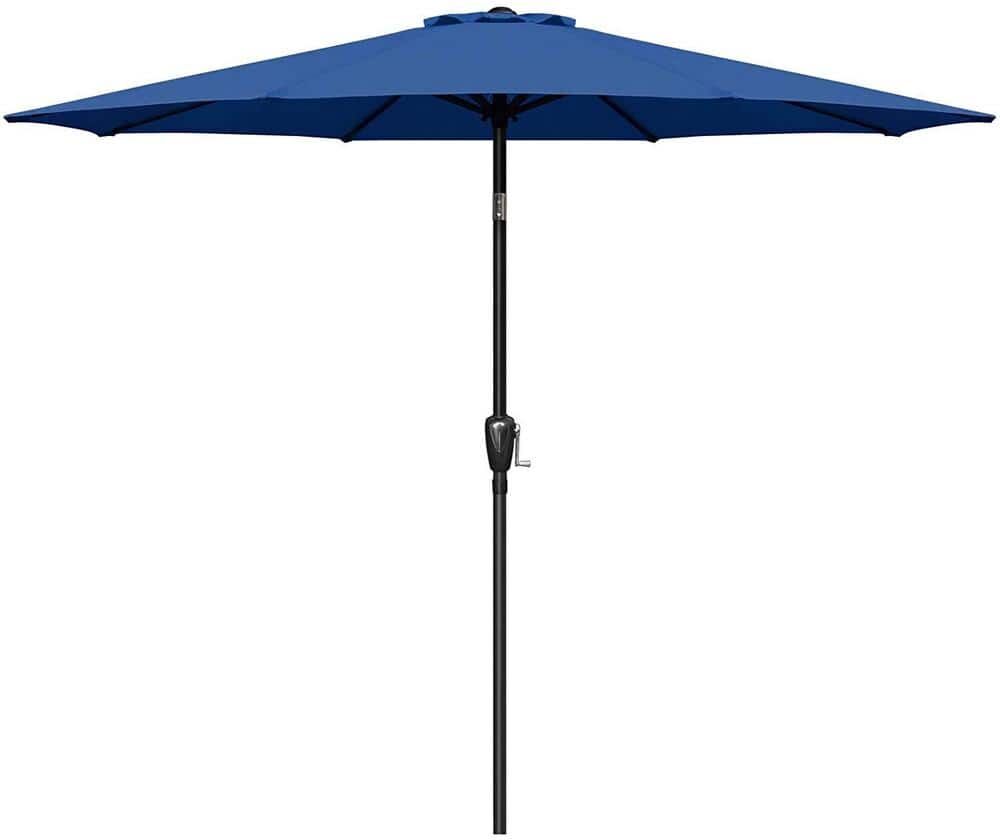 Runesay 9 ft. Table Market Yard Umbrella with Push Button Tilt Crank 8 Sturdy Ribs For Garden Deck Backyard Pool in Blue