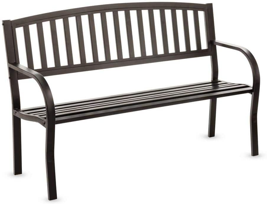 PLOW & HEARTH Arched 50 in. Black Metal Outdoor Bench