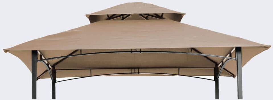 Cesicia 8 ft. x 5 ft. Beige Grill Gazebo Replacement Canopy, Double Tiered BBQ Tent Roof Top Cover