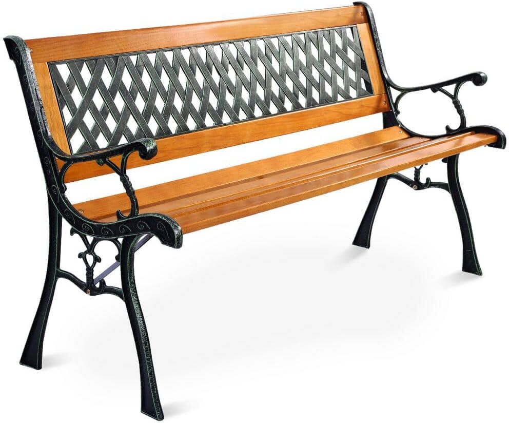 Costway 49.5 in. 2-Person Black Natural Wood Patio Outdoor Bench Porch Path Chair