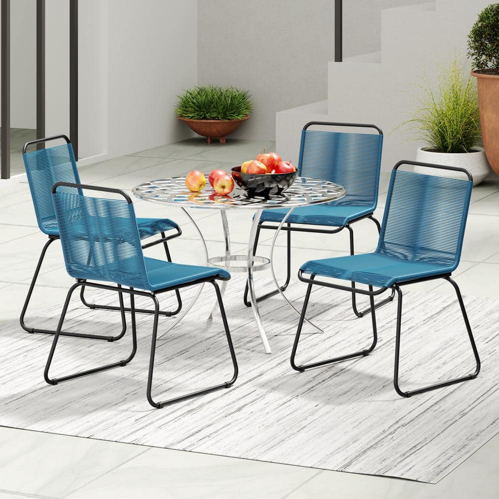 CORVUS Blue Armless Metal Outdoor Dining Chair in Peacock Blue - Set of 4 Chairs