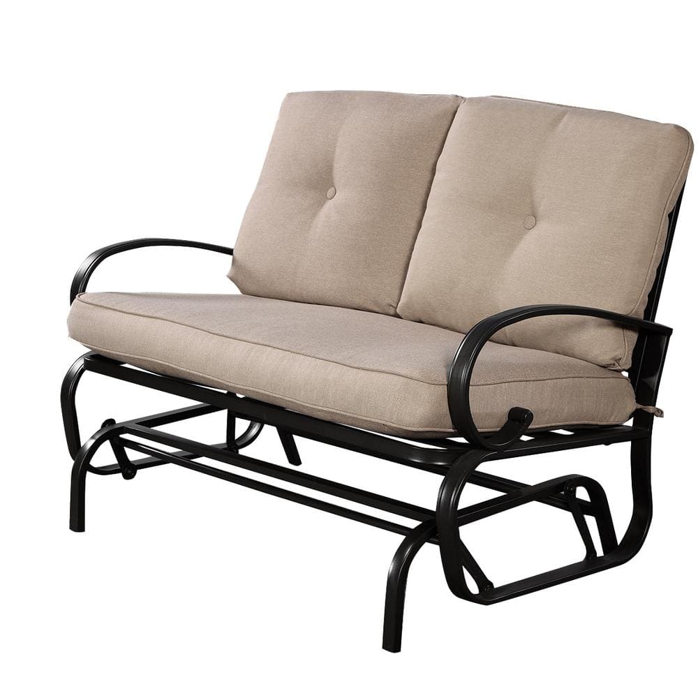 Costway 2-Person Metal Outdoor Patio Glider Rocking Bench Loveseat with Beige Cushion
