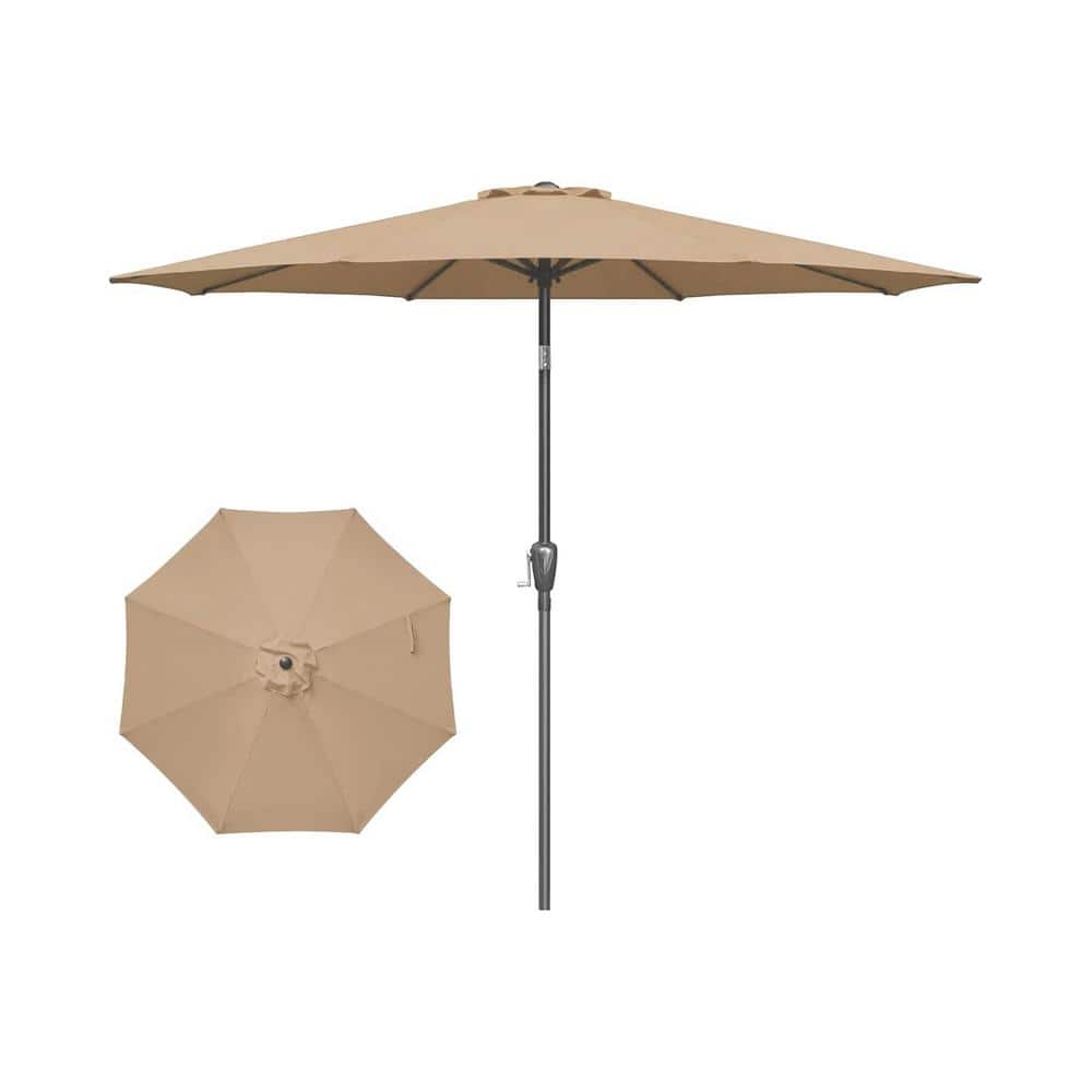 Afoxsos 9 ft. Outdoor Table Market Umbrella in Tan with Push Button Tilt/Crank, 8 Sturdy Ribs for Garden, Deck, Backyard, Pool