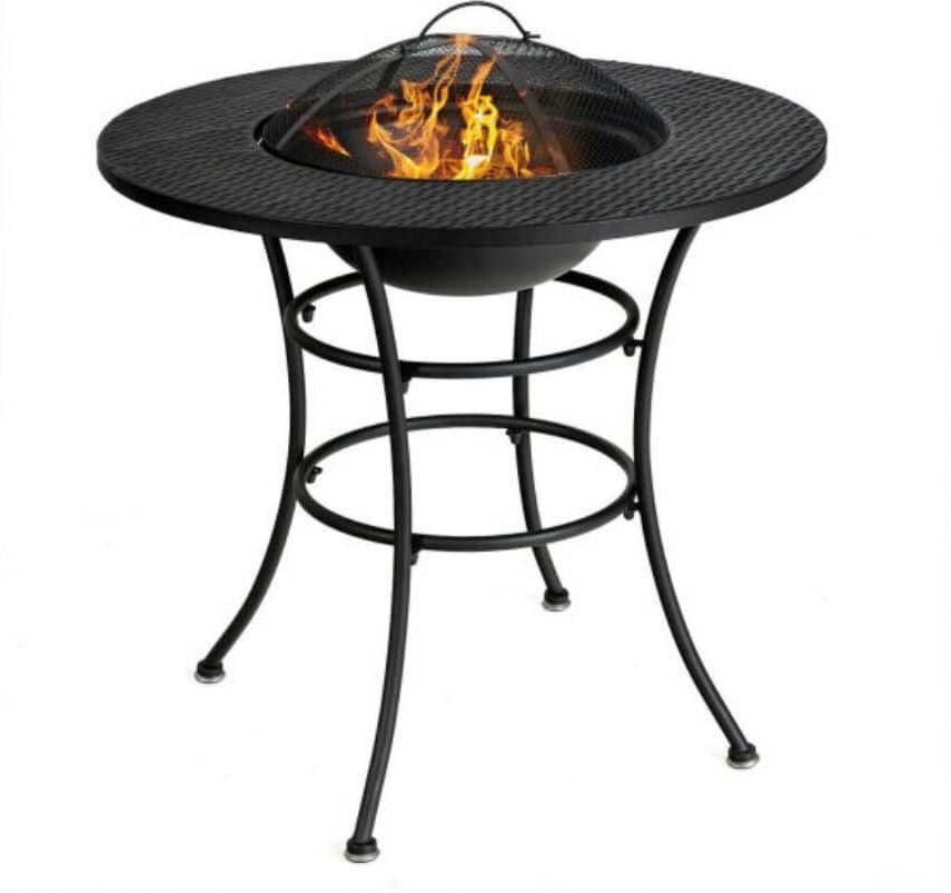 Alpulon 31.5 in. Outdoor Steel Fire Pit Dining Table with Cooking BBQ Grate