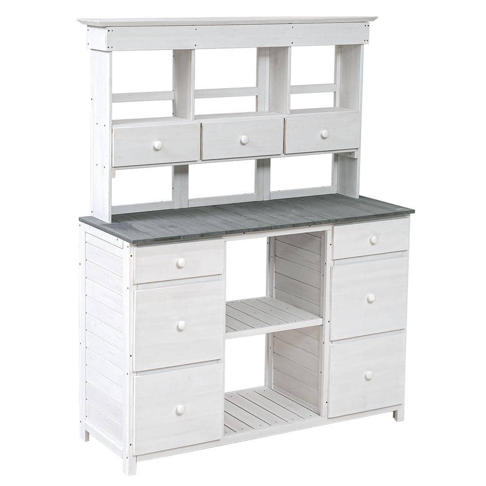 Runesay 50.1 in. W x 65.7 in. H Shed Window Garden Potting Bench Table Rustic and Sleek Design Drawers Storage in White