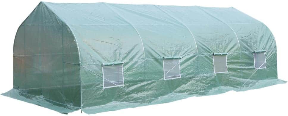 Outsunny 10 ft. x 20 ft. x 7 ft. High Tunnel Walk-In Garden Greenhouse Kit with Plastic Cover and Roll-up Entrance - Green