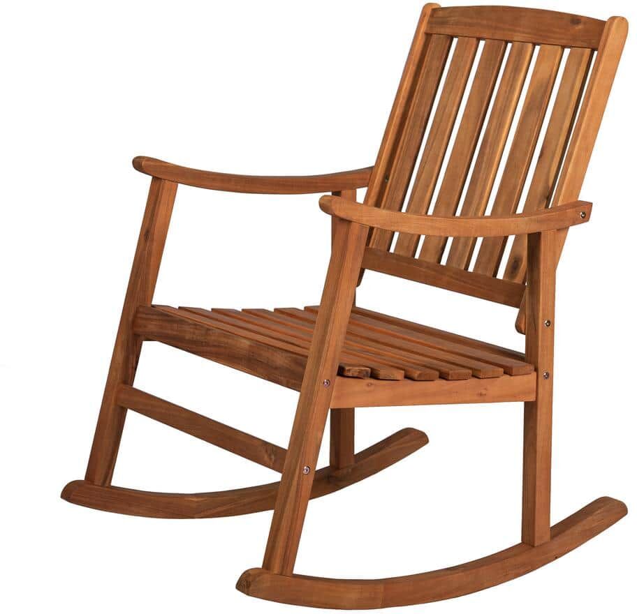 JONATHAN Y Penny Classic Slat-Back 300 lbs. Support Acacia Wood Patio Outdoor Rocking Chair in Teak