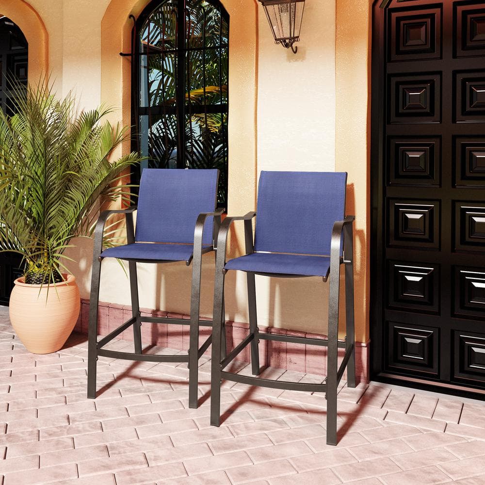 Pellebant Aluminum Outdoor Bar Stool in Navy Blue (2-Pack)