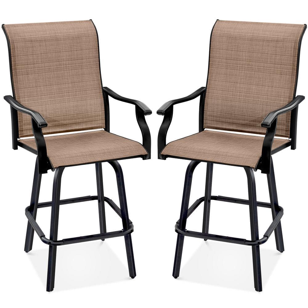 Best Choice Products Tan Metal Outdoor Swivel Patio Bar Stool Chairs with 360-Degree Rotation, All-Weather Mesh (2-Pack)