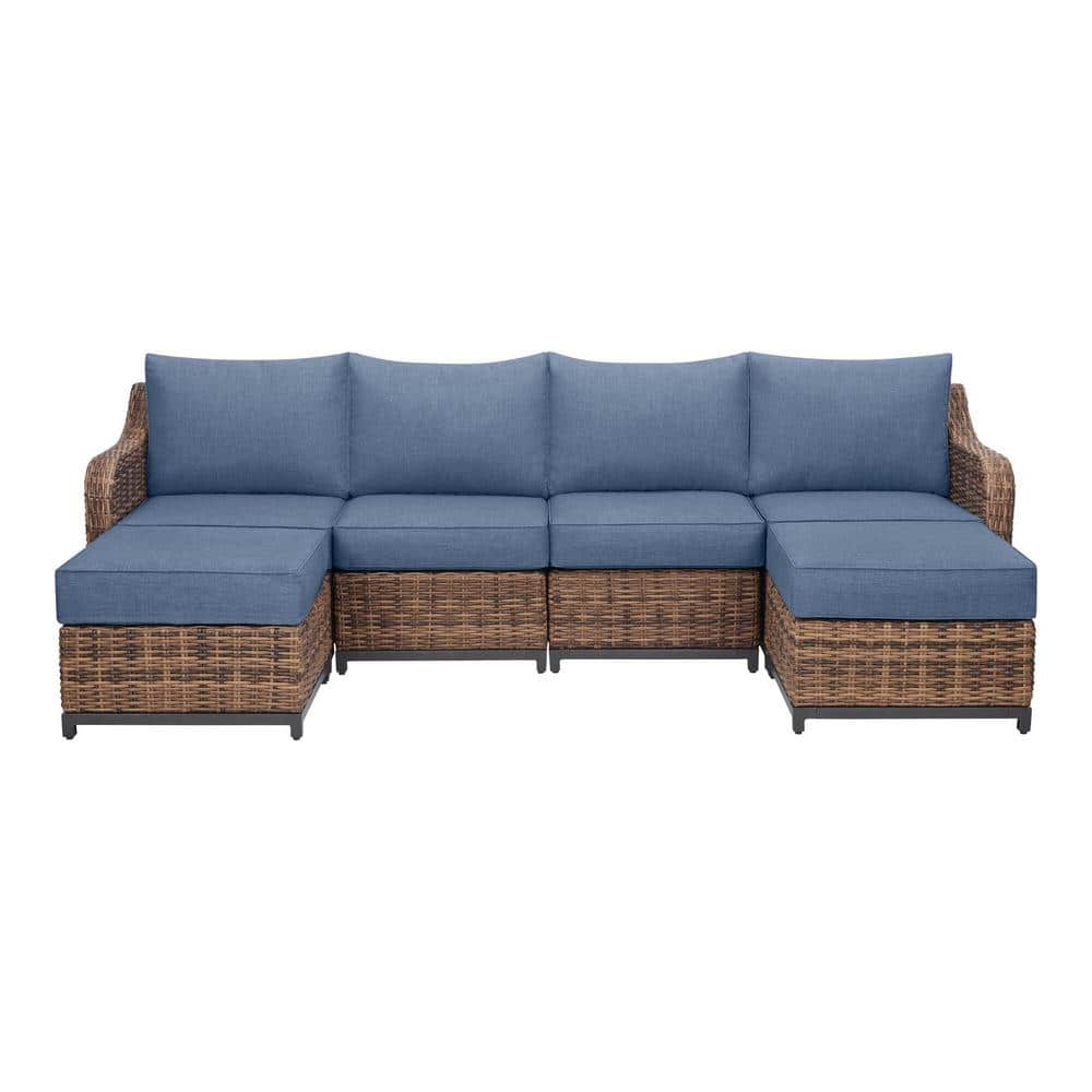 Home Decorators Collection Spruce Creek 6 Piece Aluminum Wicker Outdoor Sectional Set with CushionGuard Lake Twist Cushions