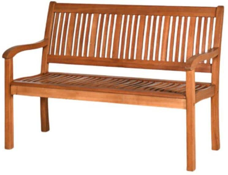 Afoxsos 50 in. Wood Outdoor Eucalyptus Garden Bench with Curved Backrest and Wide Armrest