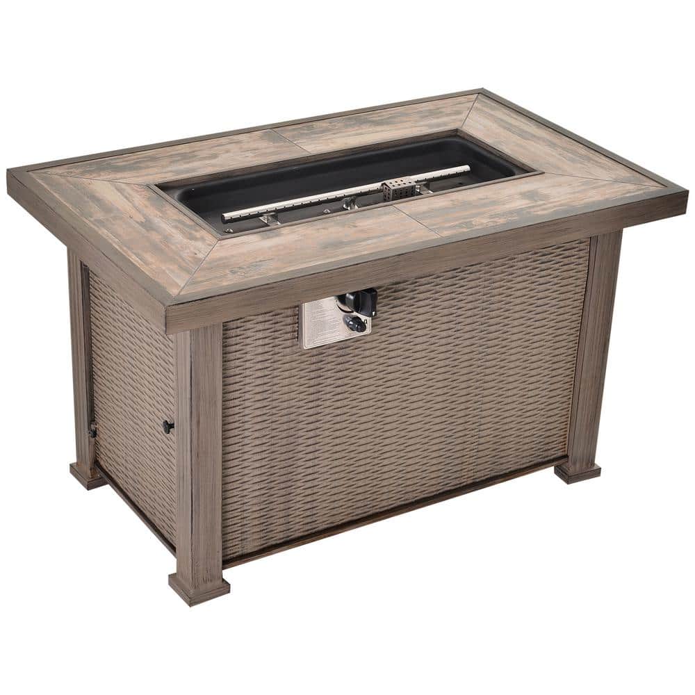 Outsunny 25.75 in. W x 24.5 in. H x 41.75 in. L Rectangle Steel Propane Fire Pit Table with Beautiful Tabletop and Wicker Design