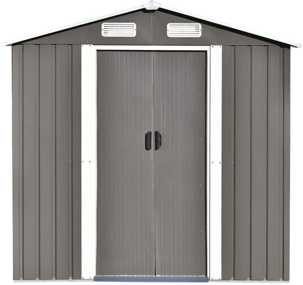 Afoxsos Patio 6ft x4ft Gray Metal Garden Storage Shed with Lockable Doors, Tool Cabinet and Vents,Coverage Area 23.4 sq. Ft.