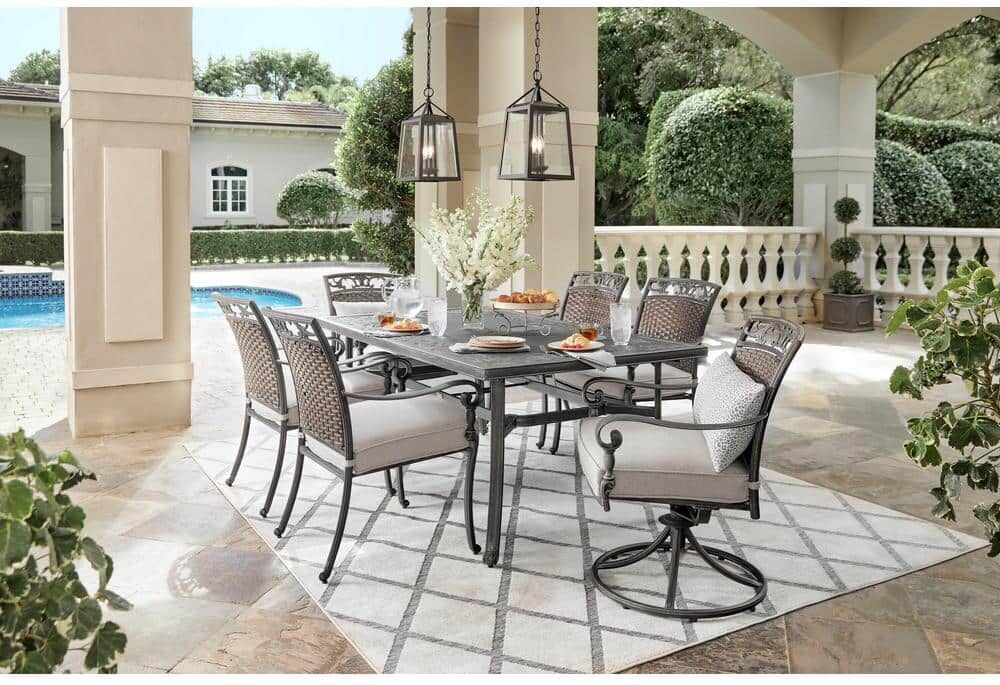 Home Decorators Collection Wilshire Heights 7-Piece Cushioned Cast and Woven Back All Aluminum Outdoor Dining Set with SunBrella Bliss Sand Cushion