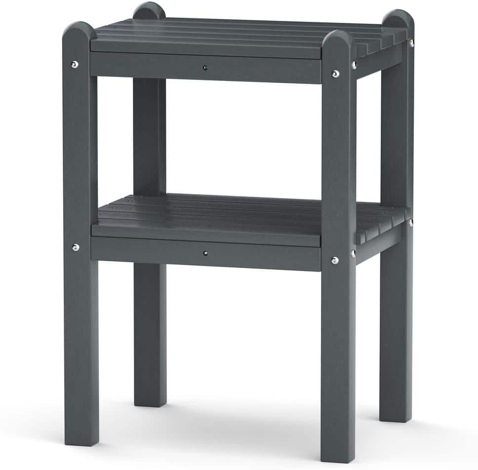 Rectangular Gray HDPE Plastic Adirondack Outdoor Two-Shelf Side Table