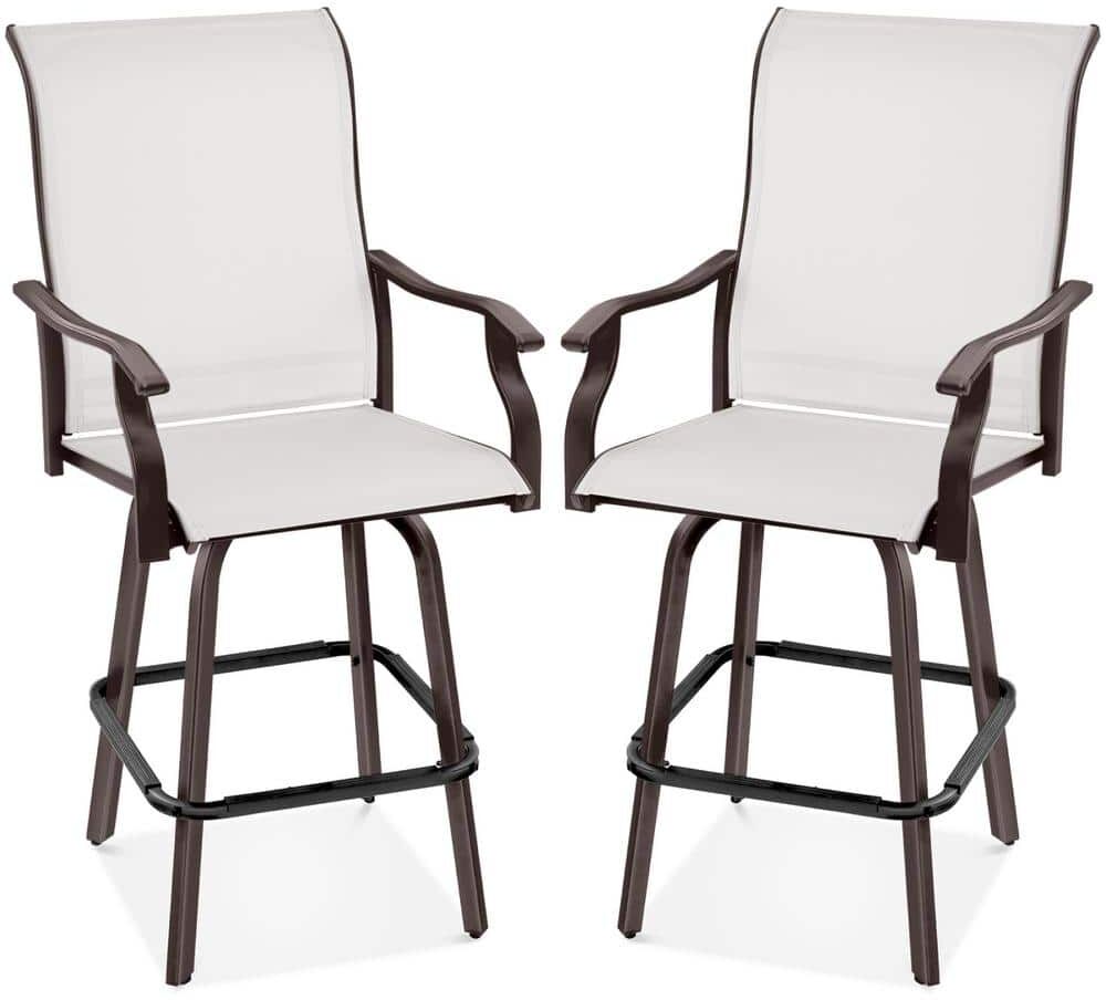 Best Choice Products Ivory Metal Outdoor Swivel Patio Bar Stool Chairs with 360-Degree Rotation, All-Weather Mesh (2-Pack)