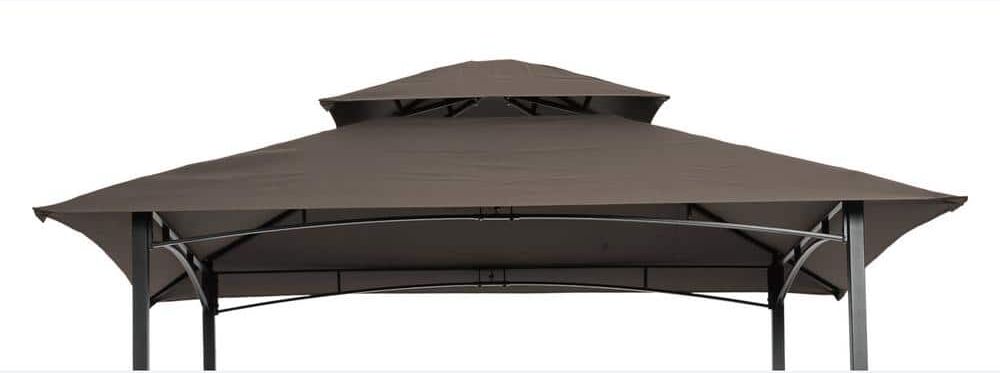 Siavonce 8 ft. x 5 ft. Grill Gazebo Replacement Canopy, Double Tiered BBQ Tent Roof Top Cover, Brown