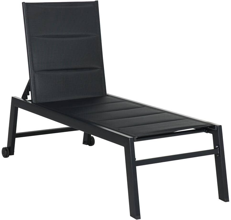 Outsunny Metal Outdoor Fabric Lounge Chair in Black (Set of 1)