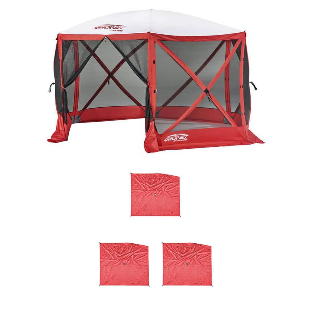Clam Quick Set Escape Sport 11.5 ft. x 11.5 ft. Red/White Tailgating Shelter Tent Plus Wind and Sun Panels (3 Pack)