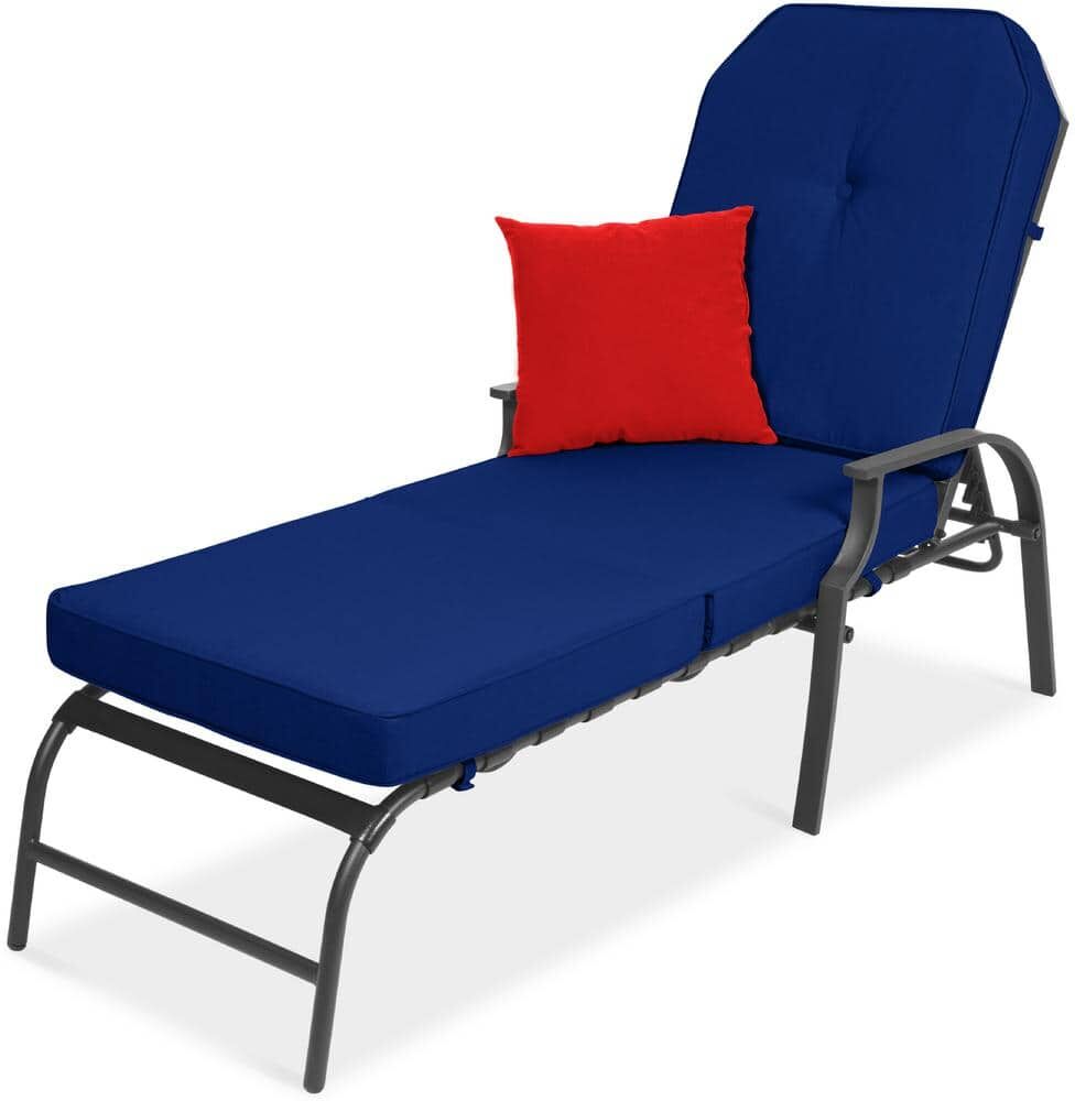 Best Choice Products Adjustable Metal Outdoor Chaise Lounge Chair for Patio, Poolside with UV-Resistant Navy Cushions