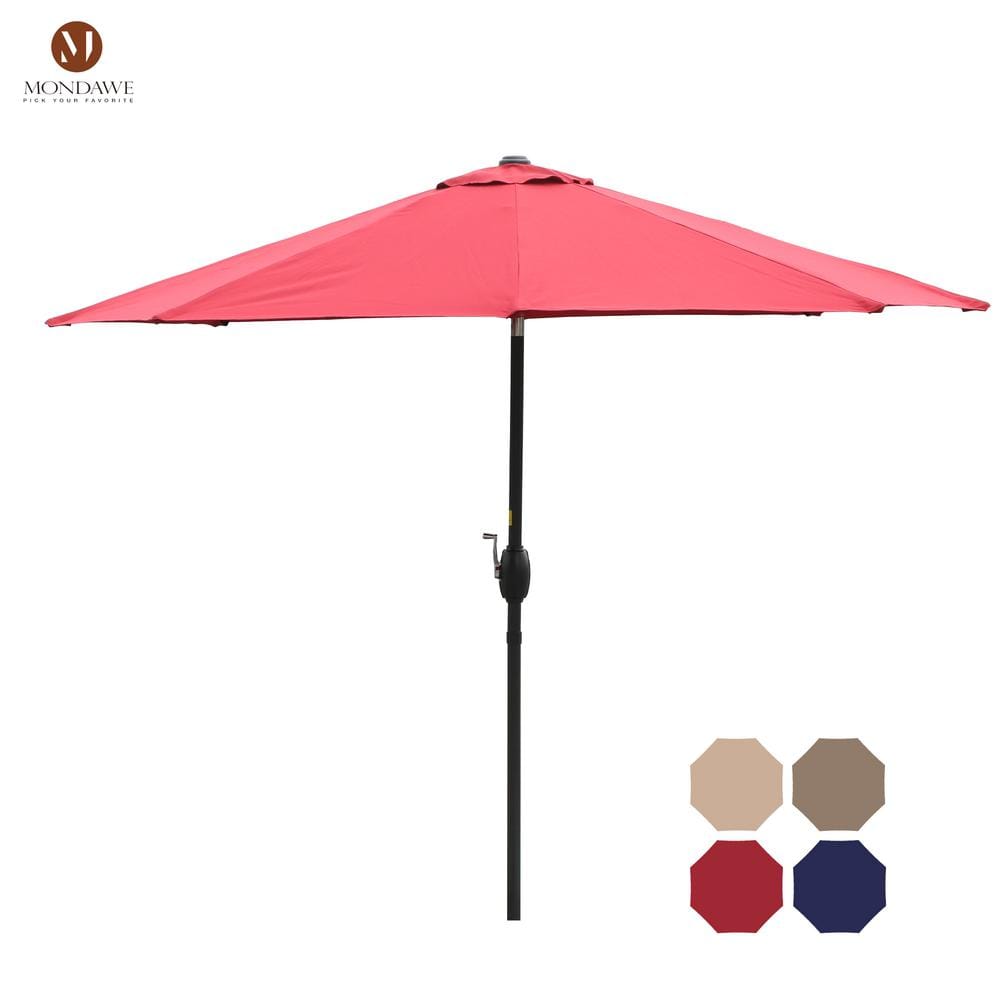 Mondawe 9 ft. Aluminum Market Patio Umbrella Outdoor Umbrella in Red with Push Button Tilt & Crank Lifting System