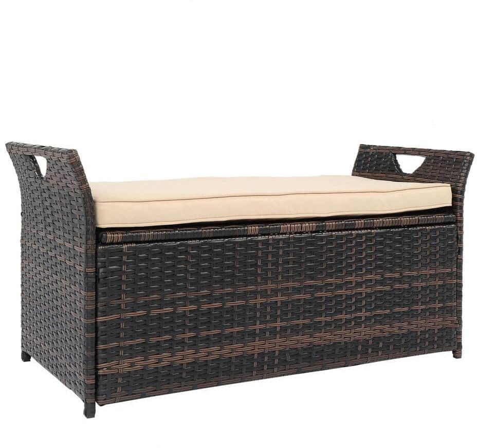 Winado 33 Gal. Brown Wicker Outdoor Storage Bench