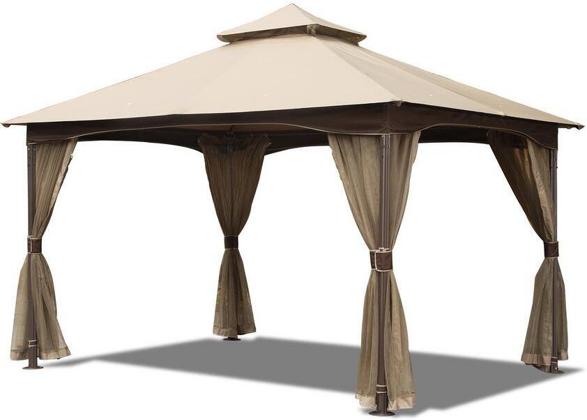 ToolCat 10 ft. x 13 ft. Brown Metal Frame Double Roof Soft Top Patio Gazebo Canopy Tent for Deck Backyard and Garden Lawns