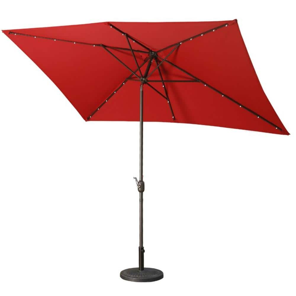 Zeus & Ruta 10 ft. Adjustable Tilt LED Lights Rectangular Large Market Patio Umbrella For Beach Outside Outdoor in Red