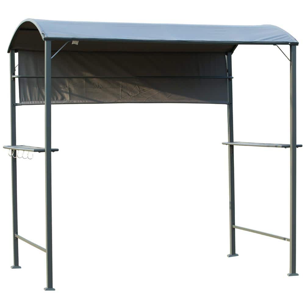 Outsunny 7 ft. x 4.5 ft. Patio BBQ Grill Canopy Gazebo Tent with Side Awning, 2 Exterior Serving Shelves, and 5 Storage Hooks