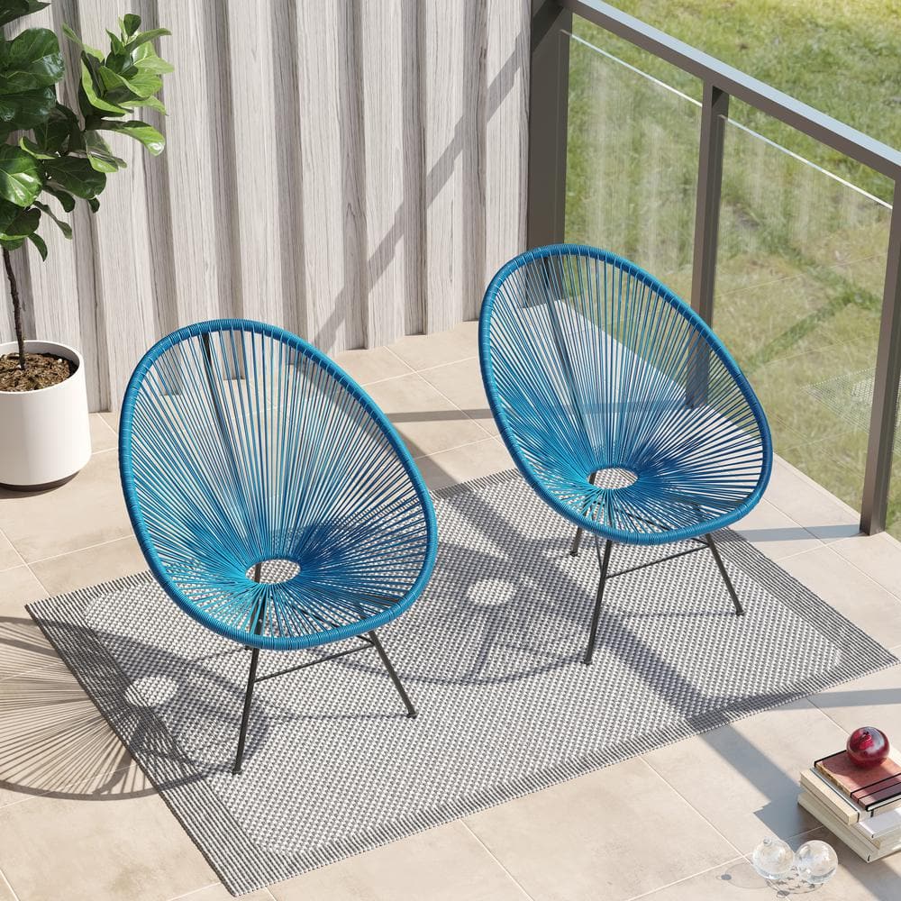 CORVUS Acapulco Peacock Blue Steel Outdoor Lounge Chair in Peacock Blue - Set of 2 Chairs