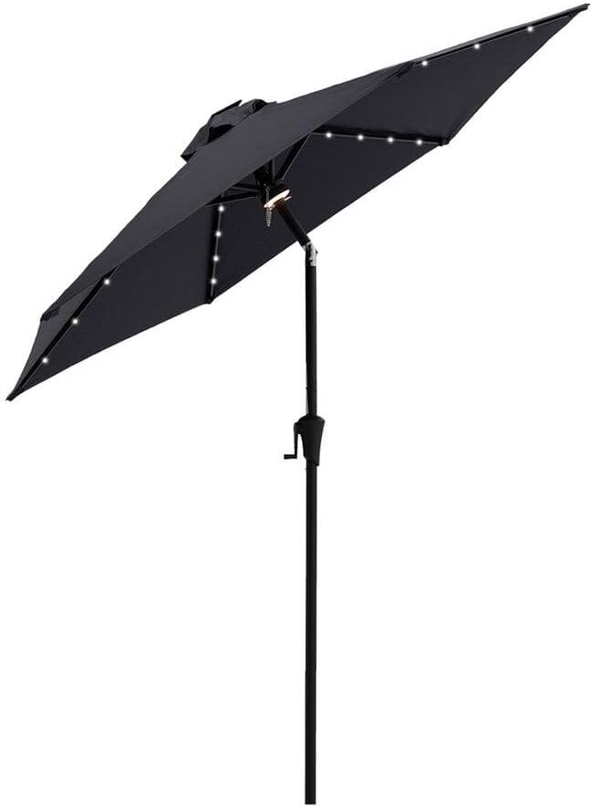 FLAME&SHADE 7-1/2 ft. Steel Market Solar Lighted Tilt Patio Umbrella with LED in Anthracite Solution Dyed Polyester