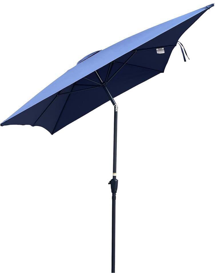 GAWEZA 9 ft. x 6 ft. Rectangular Steel Market Tilt Patio Umbrella in Navy Blue Outside Table Umbrella with Crank for Lawn Deck