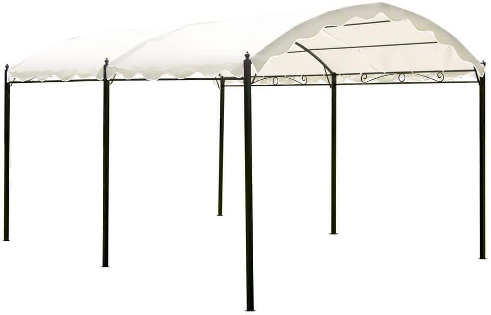 Cesicia Outdoor Patio 13 ft. x 10 ft. Iron Carport Shelter Garage Tent, Garden Storage Shed with Anchor Kit, White