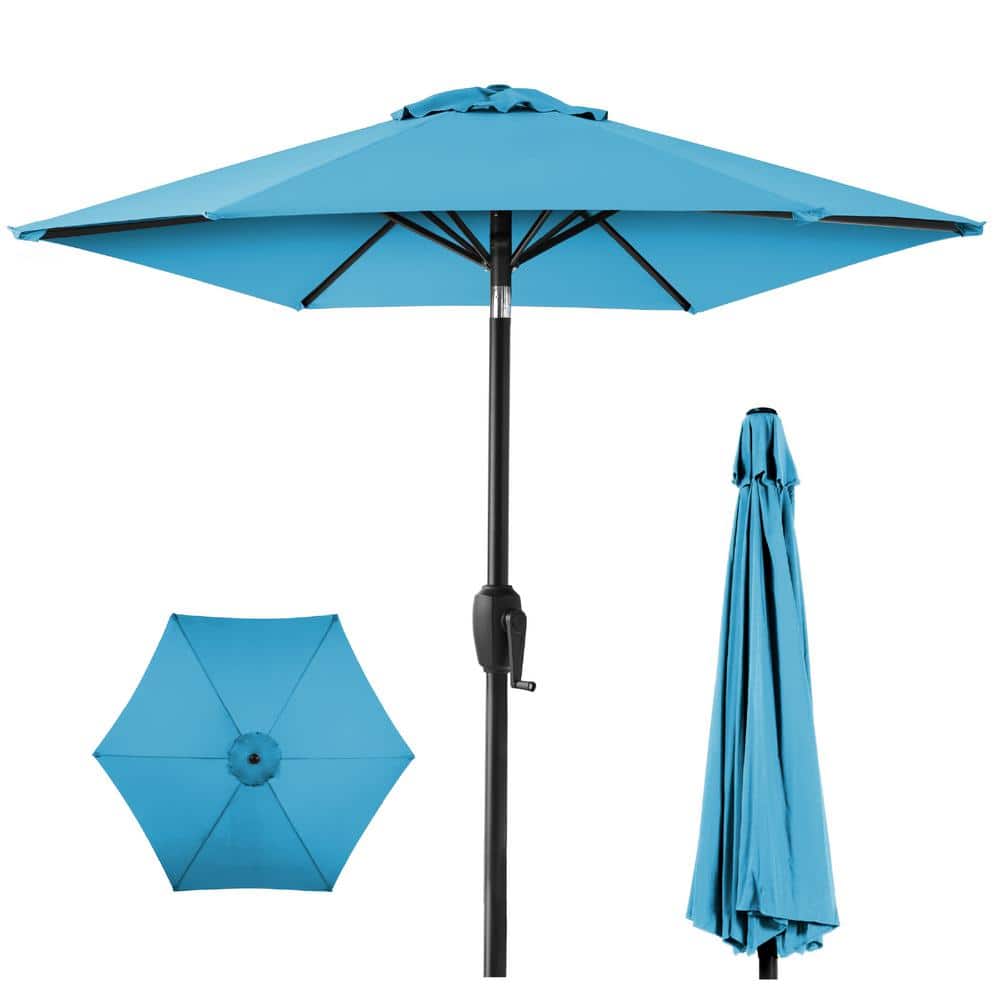Best Choice Products 7.5 ft Heavy-Duty Outdoor Market Patio Umbrella with Push Button Tilt, Easy Crank Lift in Sky Blue