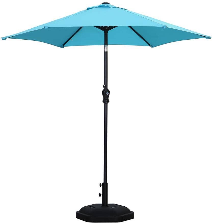 OVASTLKUY 7.5 ft. Market Table Outdoor Patio Umbrella in Blue with Base