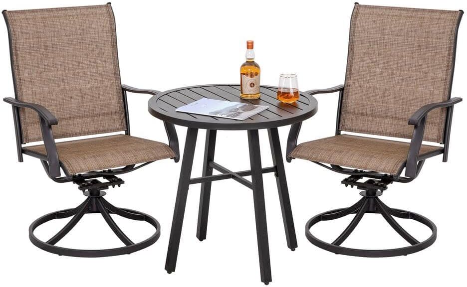 Nuu Garden 3-Piece Steel Round Outdoor Patio Bistro Set in Brown