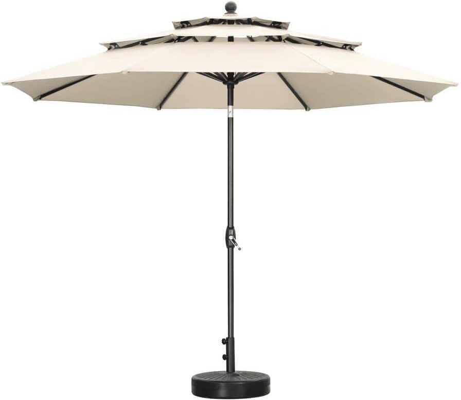 OVASTLKUY 10 ft. 3-Tier Market Outdoor Patio Umbrella in Khaki with Base