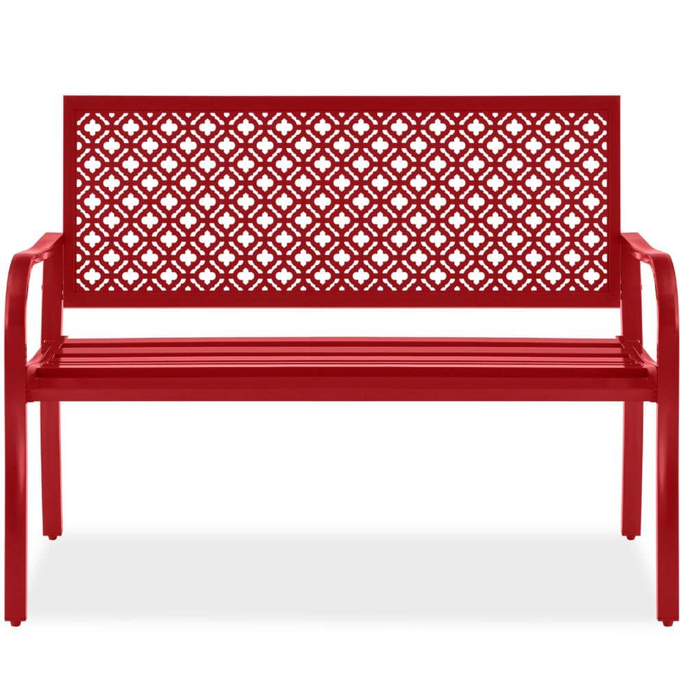 Best Choice Products 2-Person Rose Red Metal Outdoor Geometric Garden Bench