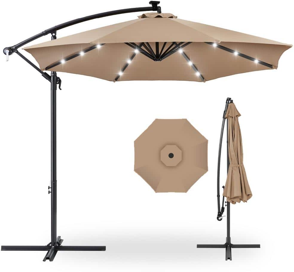 Best Choice Products 10 ft. Cantilever Solar LED Offset Patio Umbrella with Adjustable Tilt in Tan