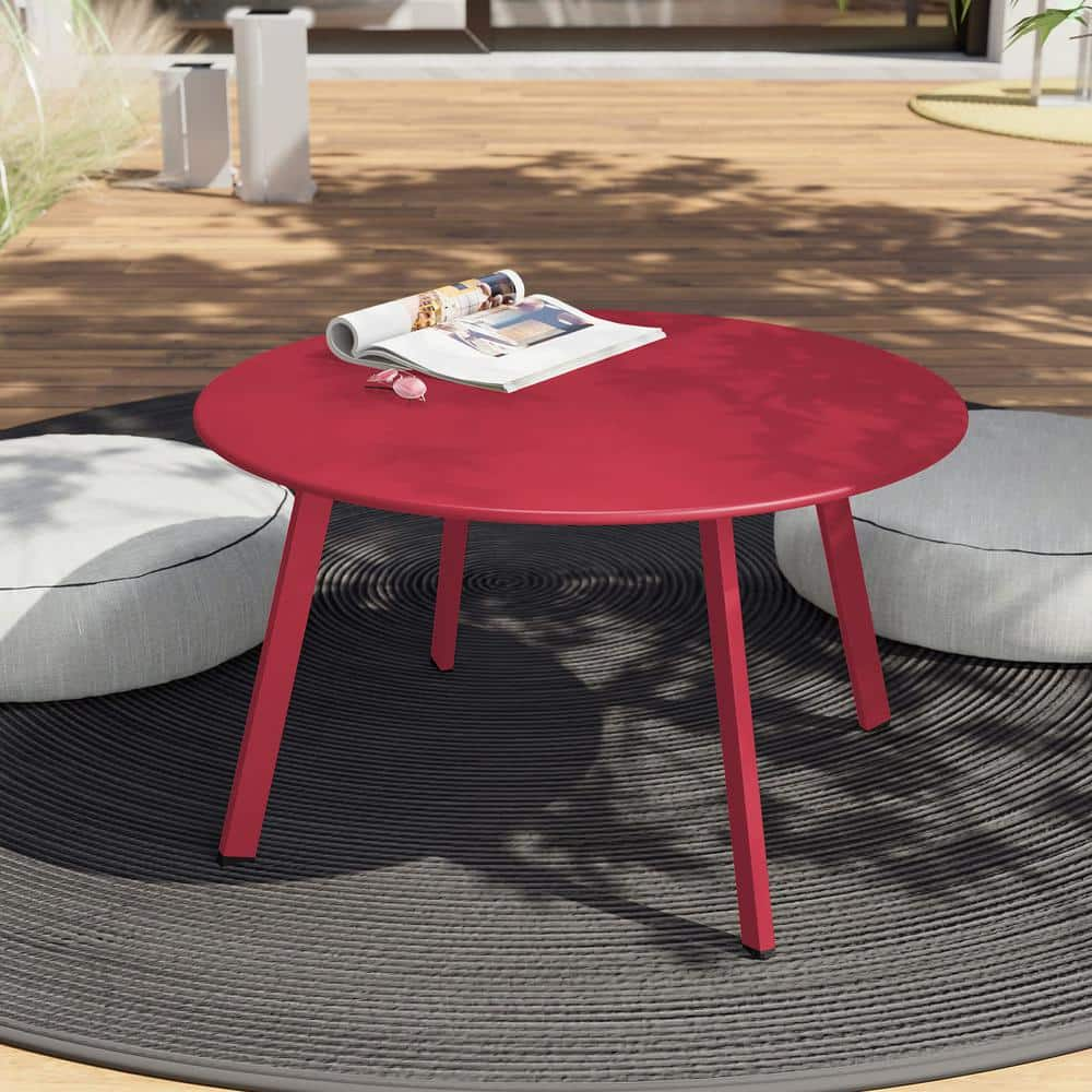 DESwan Red Round Steel Outdoor Coffee Table