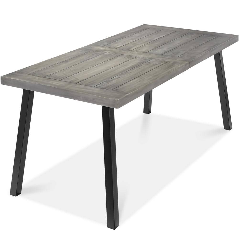 Best Choice Products 6 Person Indoor Outdoor Acacia Wood Picnic Dining Table with Metal Legs in Weathered Gray