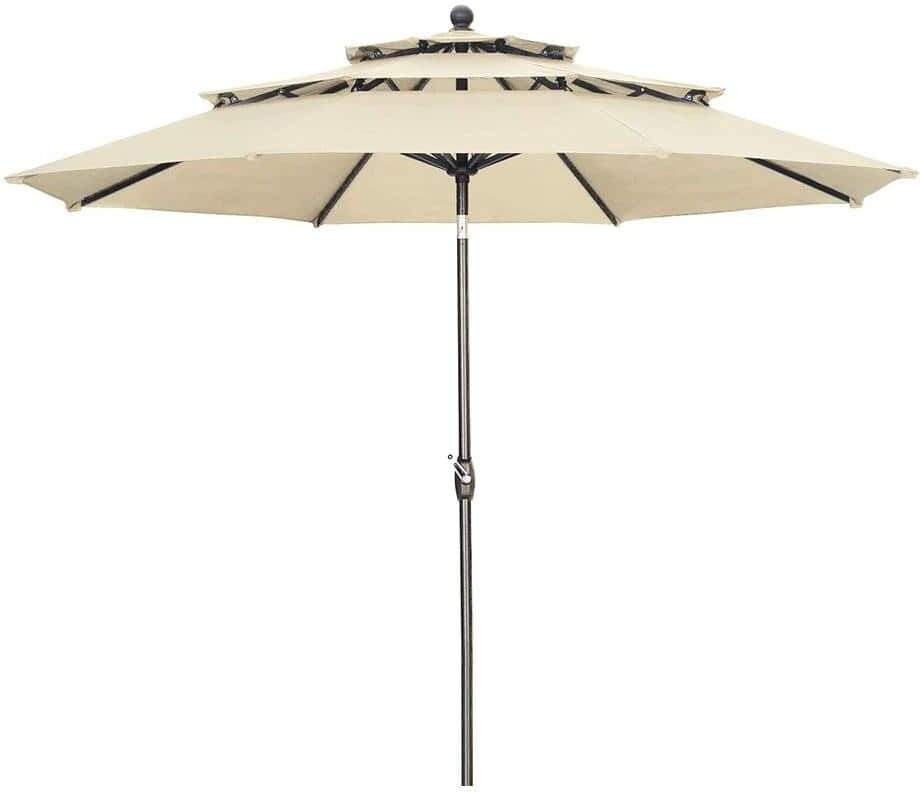 OVASTLKUY 10 ft. 3-Tier Market Outdoor Patio Umbrella in Khaki