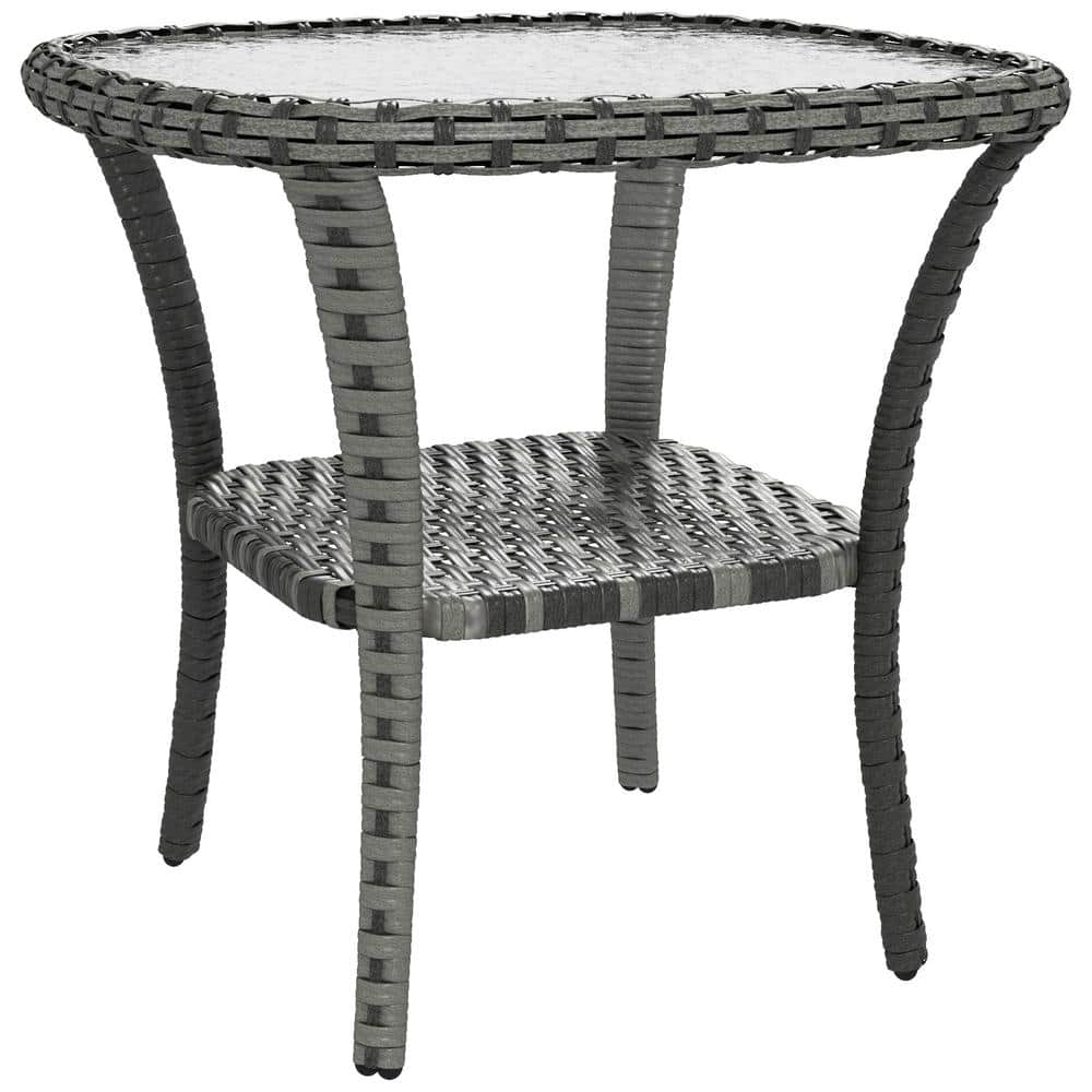 Outsunny Rattan Mix Gray Outdoor Coffee Table with Storage Shelf