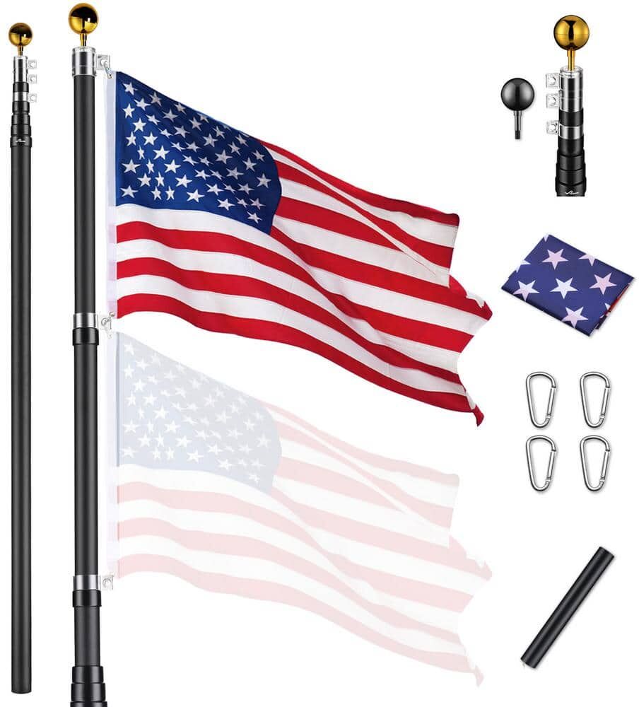 30 ft. Aluminum Telescopic Flag Pole Kit Flagpole 3 in. x 5 in. US Flag and Ball Top for Commercial Residential Outdoor