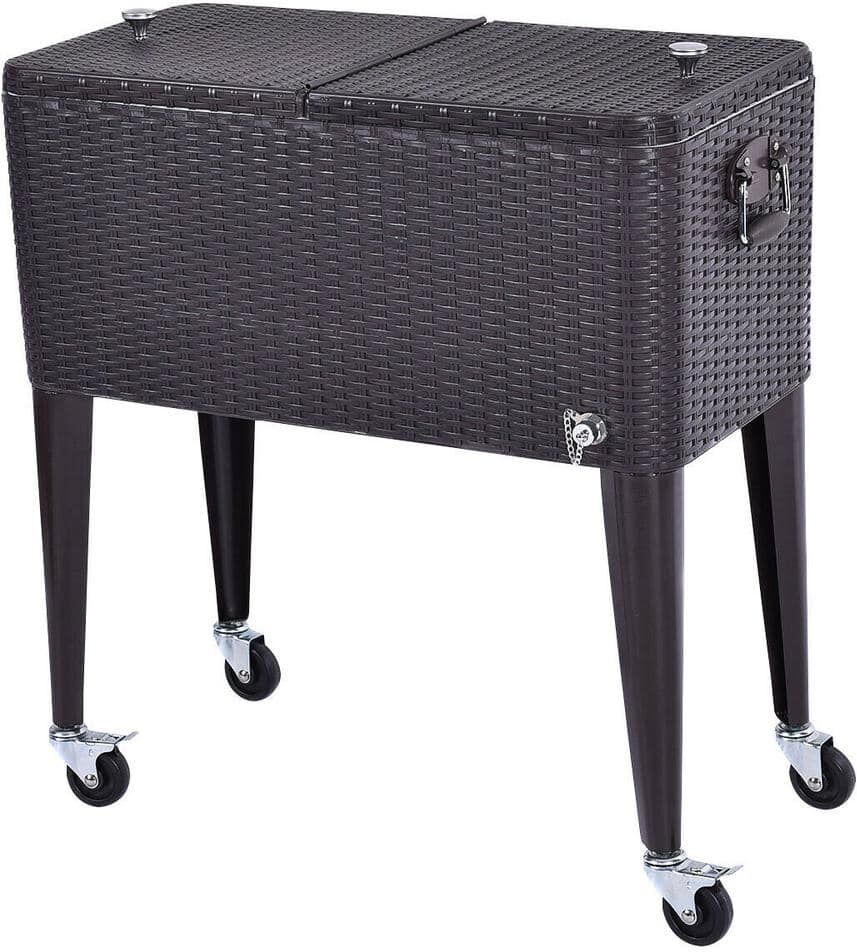 Costway Outdoor Rattan 80QT Party Portable Rolling Cooler Cart Ice Beer Beverage Chest