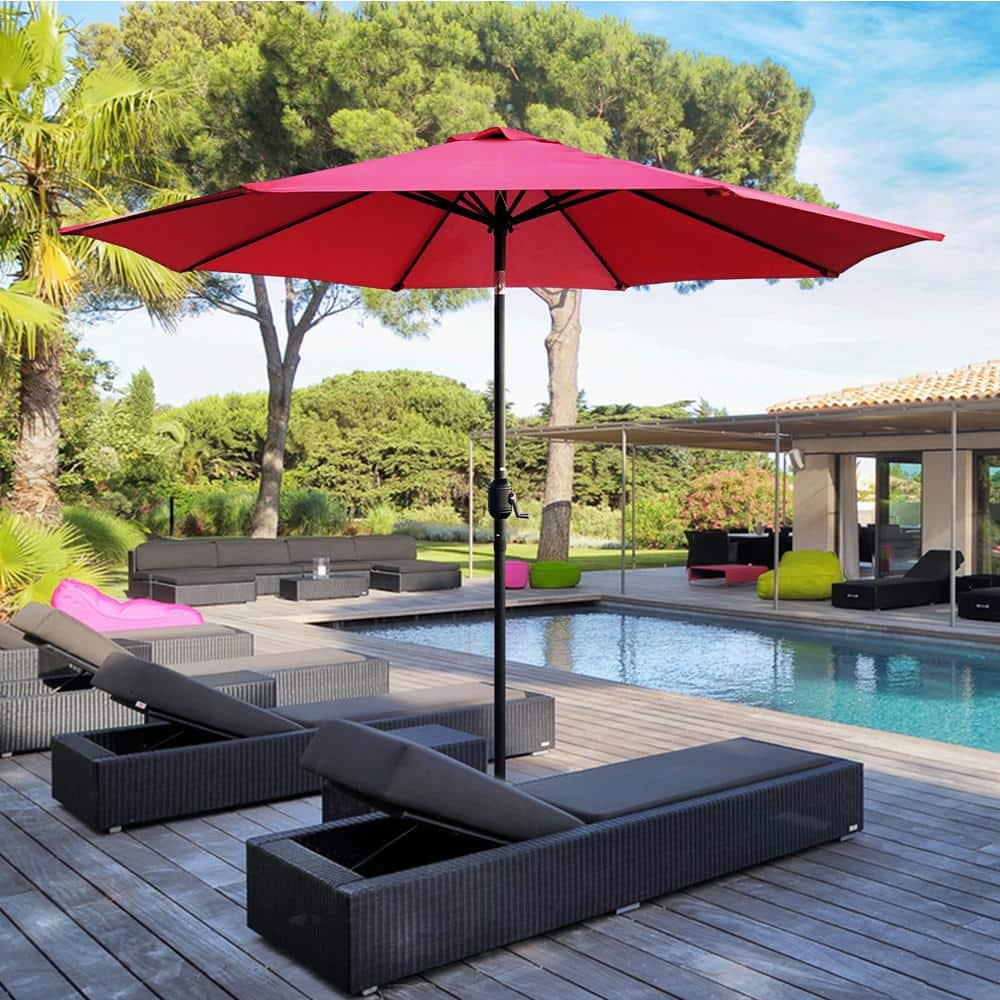 Maypex 9 ft. Steel Crank and Tilt Market Patio Umbrella in Red